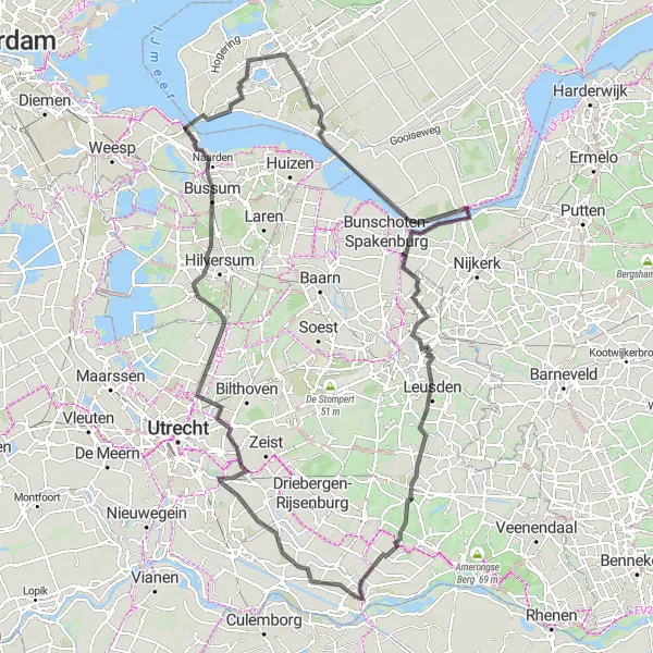 Miniatuurkaart van de fietsinspiratie "Polderlandschaptocht vanuit Wijk bij Duurstede" in Utrecht, Netherlands. Gemaakt door de Tarmacs.app fietsrouteplanner