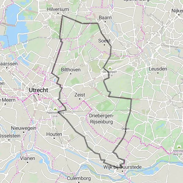 Miniatuurkaart van de fietsinspiratie "Kastelenroute Wijk bij Duurstede" in Utrecht, Netherlands. Gemaakt door de Tarmacs.app fietsrouteplanner