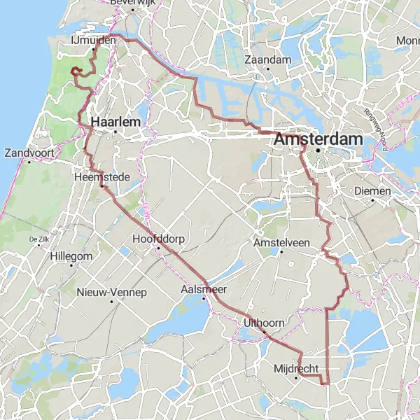 Map miniature of "Gravel: Coastal Delights" cycling inspiration in Utrecht, Netherlands. Generated by Tarmacs.app cycling route planner