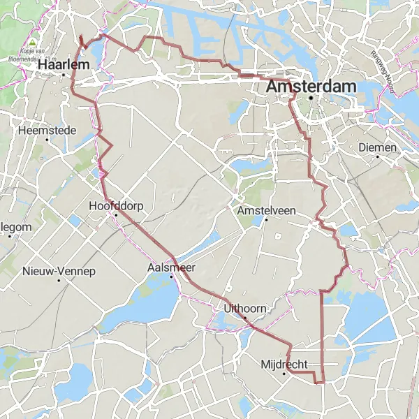 Map miniature of "Gravel Adventure: Surrounding Wilnis" cycling inspiration in Utrecht, Netherlands. Generated by Tarmacs.app cycling route planner