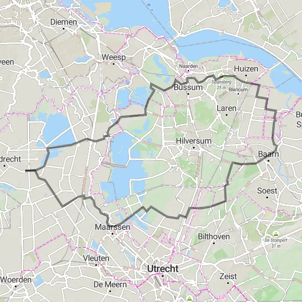 Miniatuurkaart van de fietsinspiratie "Vinkeveen en Lage Vuursche Verkenning" in Utrecht, Netherlands. Gemaakt door de Tarmacs.app fietsrouteplanner