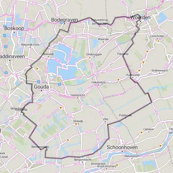 Map miniature of "Papekop and Achterbroek Route" cycling inspiration in Utrecht, Netherlands. Generated by Tarmacs.app cycling route planner