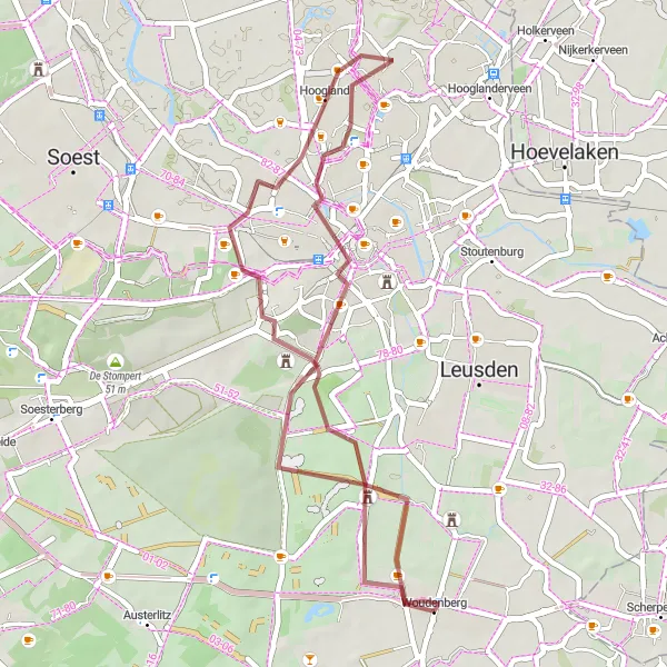 Miniatuurkaart van de fietsinspiratie "Gravelavontuur rondom Amersfoort" in Utrecht, Netherlands. Gemaakt door de Tarmacs.app fietsrouteplanner