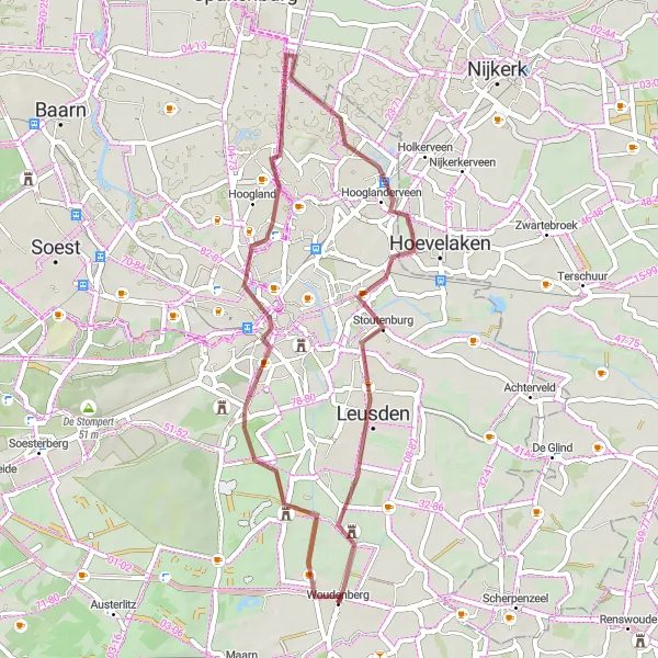 Miniatuurkaart van de fietsinspiratie "Ontdekkingstocht van Woudenberg naar Leusden" in Utrecht, Netherlands. Gemaakt door de Tarmacs.app fietsrouteplanner