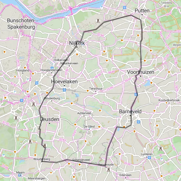 Map miniature of "Hidden Gems of Woudenberg" cycling inspiration in Utrecht, Netherlands. Generated by Tarmacs.app cycling route planner