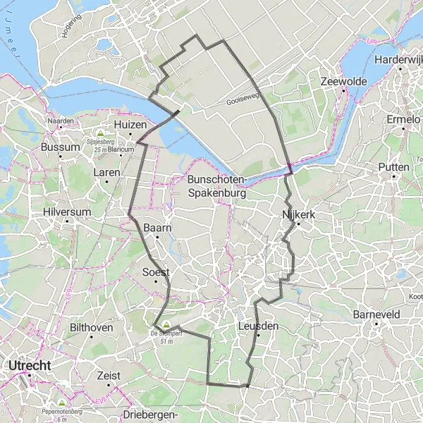 Miniatuurkaart van de fietsinspiratie "Rondje Woudenberg via Eemmeer en Nijkerk aan Zee" in Utrecht, Netherlands. Gemaakt door de Tarmacs.app fietsrouteplanner