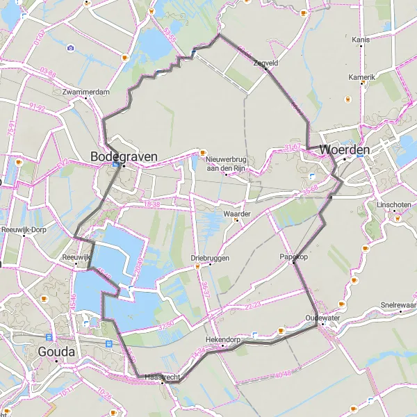 Map miniature of "Papekop, Treinspotplek Papekop, Boven-Haastrecht, Sluipwijk, Meije Loop" cycling inspiration in Utrecht, Netherlands. Generated by Tarmacs.app cycling route planner