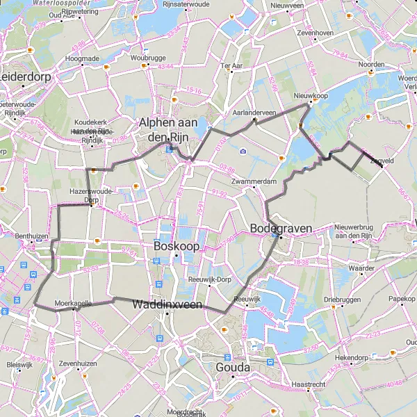 Map miniature of "Bodegraven and Beyond" cycling inspiration in Utrecht, Netherlands. Generated by Tarmacs.app cycling route planner
