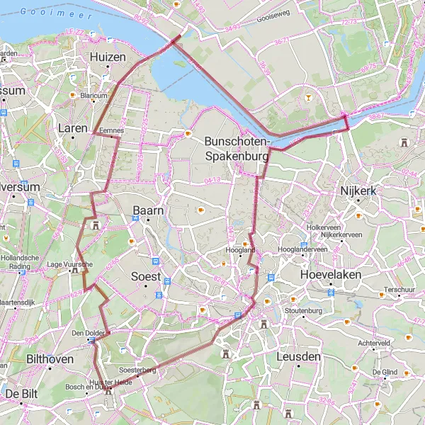 Miniatuurkaart van de fietsinspiratie "Gravelronde van Zeist" in Utrecht, Netherlands. Gemaakt door de Tarmacs.app fietsrouteplanner