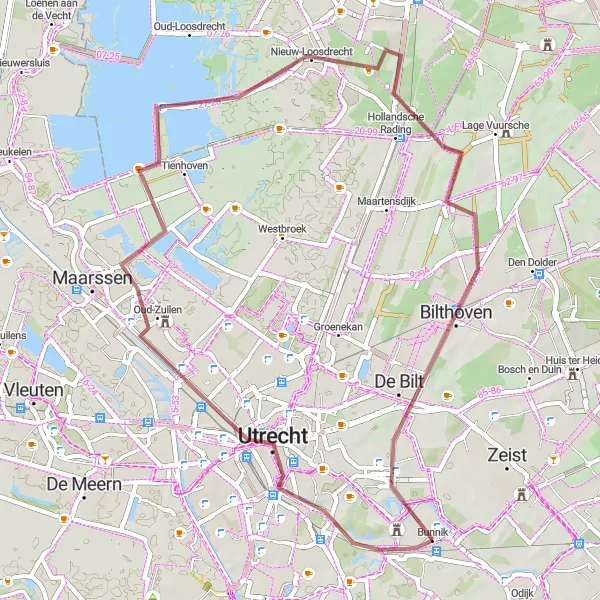 Miniatuurkaart van de fietsinspiratie "Grindpaden en landgoederen rond Utrecht" in Utrecht, Netherlands. Gemaakt door de Tarmacs.app fietsrouteplanner