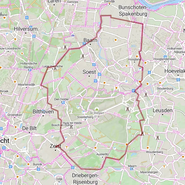 Miniatuurkaart van de fietsinspiratie "Gravelroute Drakensteyn en omgeving" in Utrecht, Netherlands. Gemaakt door de Tarmacs.app fietsrouteplanner