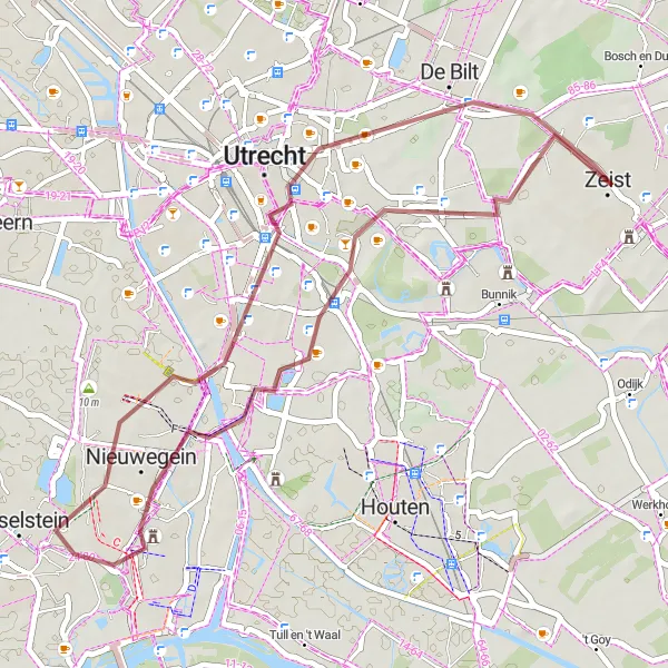 Miniatuurkaart van de fietsinspiratie "Gravelroute langs Zeist en Nieuwegein" in Utrecht, Netherlands. Gemaakt door de Tarmacs.app fietsrouteplanner