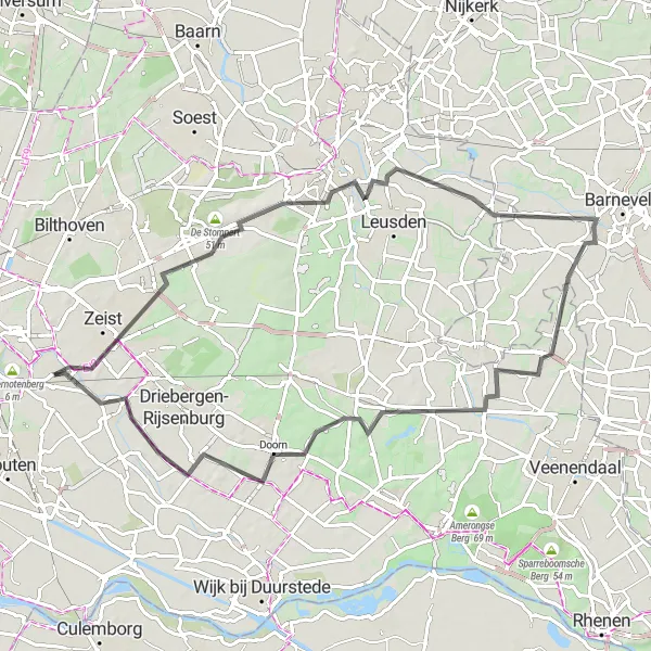 Map miniature of "The Zeist Countryside" cycling inspiration in Utrecht, Netherlands. Generated by Tarmacs.app cycling route planner