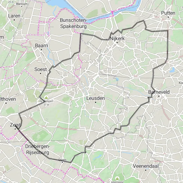 Miniatuurkaart van de fietsinspiratie "Rondje Soesterberg en omgeving" in Utrecht, Netherlands. Gemaakt door de Tarmacs.app fietsrouteplanner