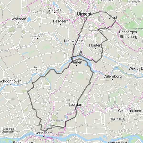 Map miniature of "The Road to Treasures: Zeist to Utrecht" cycling inspiration in Utrecht, Netherlands. Generated by Tarmacs.app cycling route planner