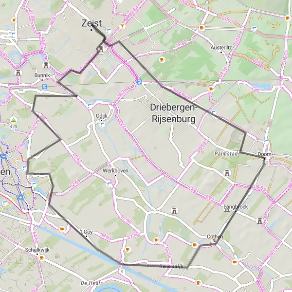 Map miniature of "Exploring Zeist's Surroundings" cycling inspiration in Utrecht, Netherlands. Generated by Tarmacs.app cycling route planner