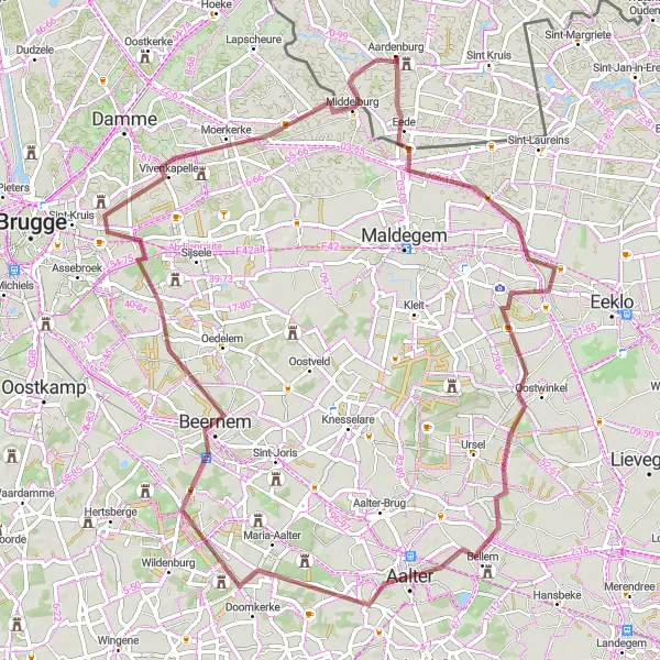 Map miniature of "Gravel Expedition" cycling inspiration in Zeeland, Netherlands. Generated by Tarmacs.app cycling route planner