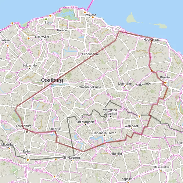 Map miniature of "Gravel Coastal Ride" cycling inspiration in Zeeland, Netherlands. Generated by Tarmacs.app cycling route planner