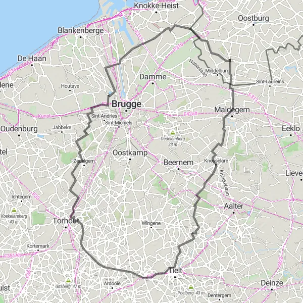 Map miniature of "Historical Zeeland Tour" cycling inspiration in Zeeland, Netherlands. Generated by Tarmacs.app cycling route planner