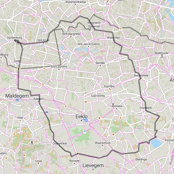 Miniatuurkaart van de fietsinspiratie "Wegroute vanuit Aardenburg naar Maldegem" in Zeeland, Netherlands. Gemaakt door de Tarmacs.app fietsrouteplanner