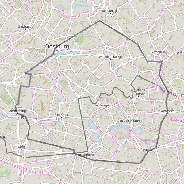 Miniatuurkaart van de fietsinspiratie "Wegroute vanuit Aardenburg naar Sint-Laureins" in Zeeland, Netherlands. Gemaakt door de Tarmacs.app fietsrouteplanner