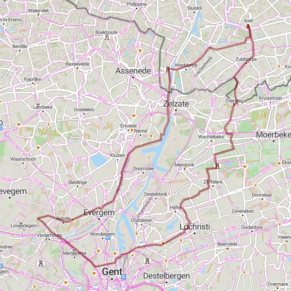 Map miniature of "Charming Gravel Tour" cycling inspiration in Zeeland, Netherlands. Generated by Tarmacs.app cycling route planner