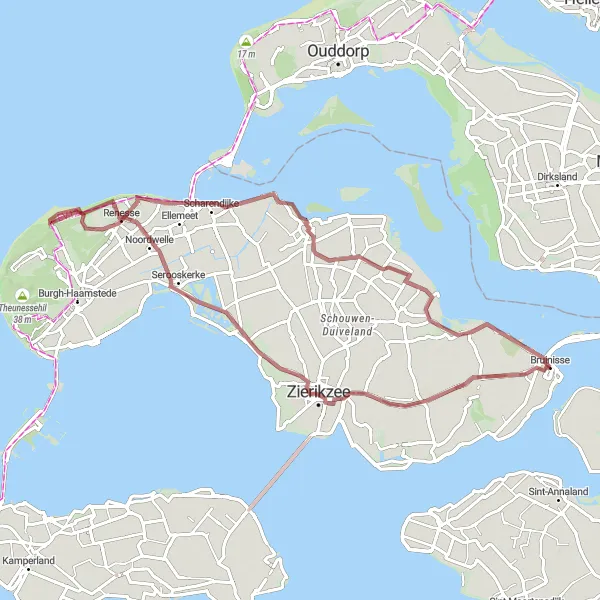 Map miniature of "Rural Gravel Adventure" cycling inspiration in Zeeland, Netherlands. Generated by Tarmacs.app cycling route planner