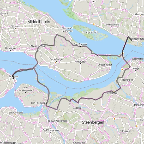 Map miniature of "Southern Exploration" cycling inspiration in Zeeland, Netherlands. Generated by Tarmacs.app cycling route planner