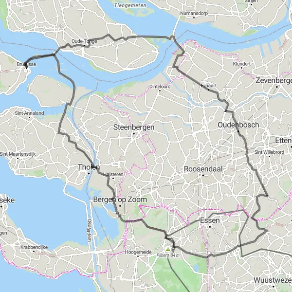 Miniatuurkaart van de fietsinspiratie "Historische route Brabant en Zeeland" in Zeeland, Netherlands. Gemaakt door de Tarmacs.app fietsrouteplanner