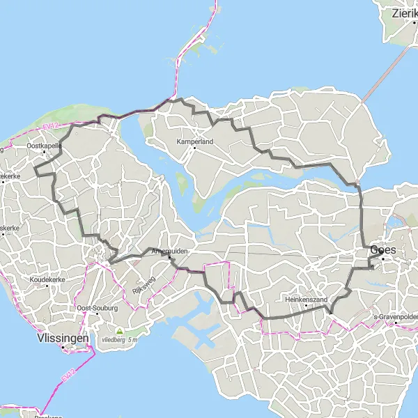 Map miniature of "Island Tour: Nieuwdorp & Grijpskerke" cycling inspiration in Zeeland, Netherlands. Generated by Tarmacs.app cycling route planner