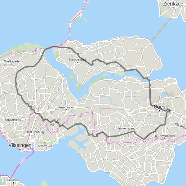 Map miniature of "The Blaemskinderen Loop" cycling inspiration in Zeeland, Netherlands. Generated by Tarmacs.app cycling route planner