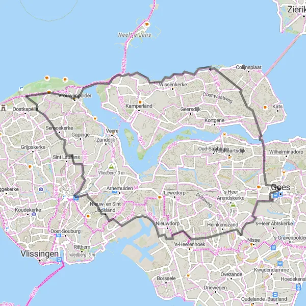 Miniatuurkaart van de fietsinspiratie "Rondrit Nieuw- en Sint Joosland en Vrouwenpolder" in Zeeland, Netherlands. Gemaakt door de Tarmacs.app fietsrouteplanner