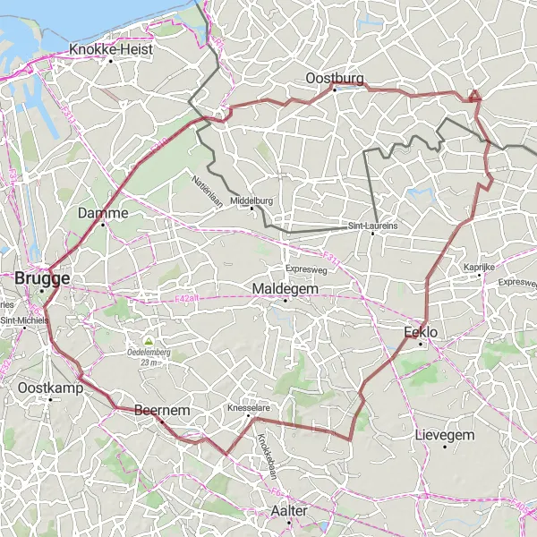 Miniatuurkaart van de fietsinspiratie "Historische steden en kanalen" in Zeeland, Netherlands. Gemaakt door de Tarmacs.app fietsrouteplanner