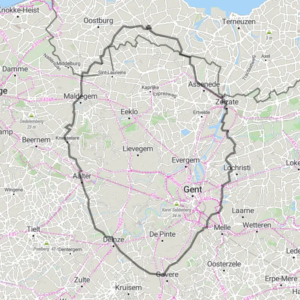 Map miniature of "The Zeeland Loop" cycling inspiration in Zeeland, Netherlands. Generated by Tarmacs.app cycling route planner