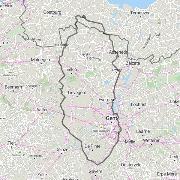 Map miniature of "The Rural Escape" cycling inspiration in Zeeland, Netherlands. Generated by Tarmacs.app cycling route planner