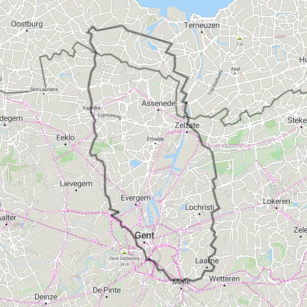Map miniature of "Zeeuws-Vlaanderen Loop" cycling inspiration in Zeeland, Netherlands. Generated by Tarmacs.app cycling route planner