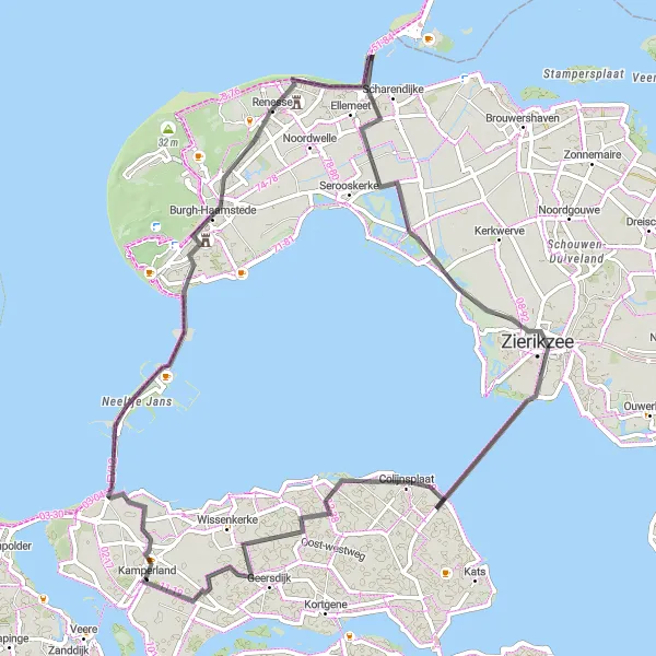 Map miniature of "The Zeeland Loop" cycling inspiration in Zeeland, Netherlands. Generated by Tarmacs.app cycling route planner