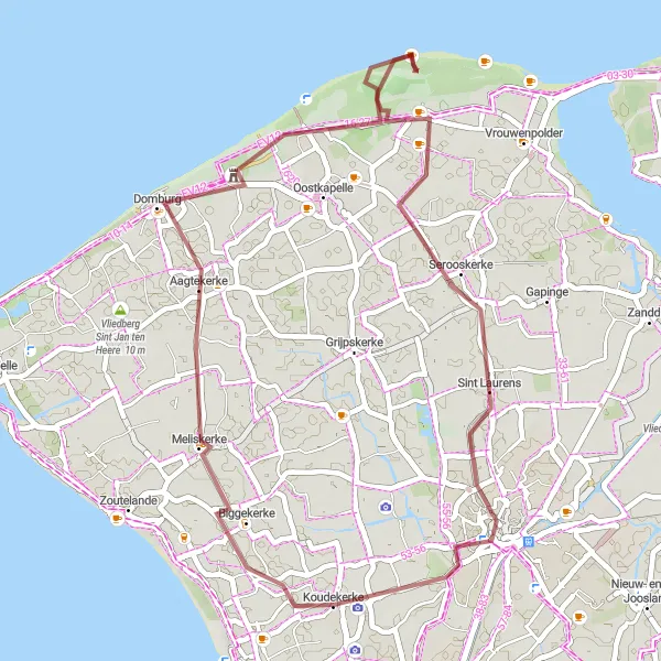 Map miniature of "Zeeland Gravel Adventure" cycling inspiration in Zeeland, Netherlands. Generated by Tarmacs.app cycling route planner