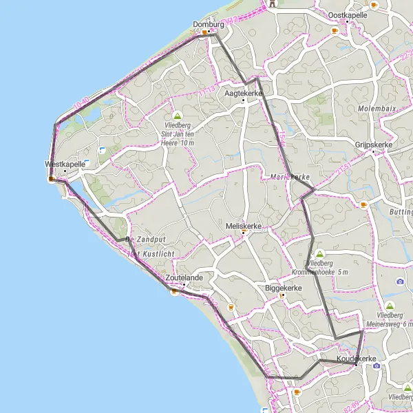 Map miniature of "Vliedberg Boudewijnskerke Loop" cycling inspiration in Zeeland, Netherlands. Generated by Tarmacs.app cycling route planner