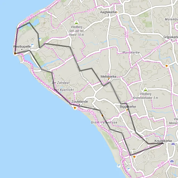 Map miniature of "Vliedberg Loop" cycling inspiration in Zeeland, Netherlands. Generated by Tarmacs.app cycling route planner