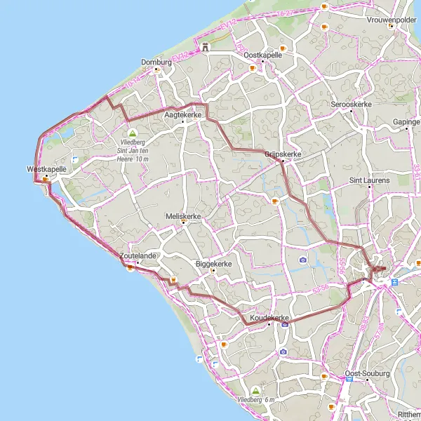 Map miniature of "Gravel Adventure - Discovering Zeeland off the beaten path" cycling inspiration in Zeeland, Netherlands. Generated by Tarmacs.app cycling route planner