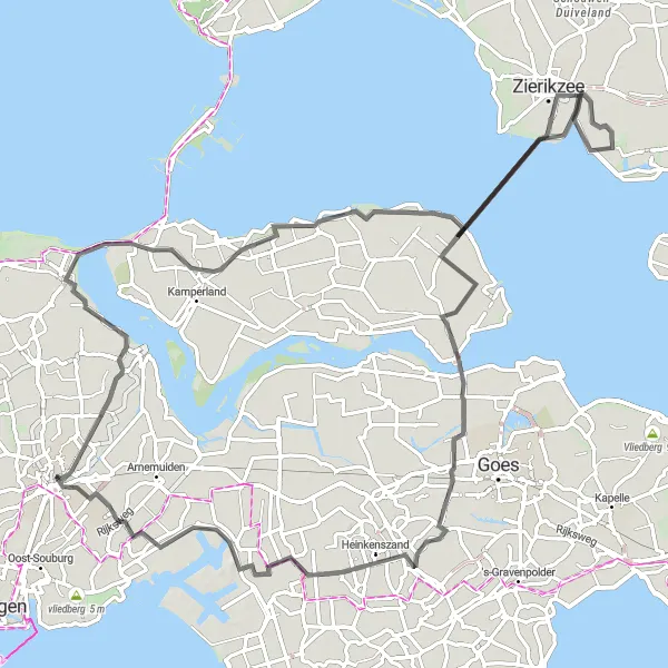 Map miniature of "Middelburg - A journey through history and nature" cycling inspiration in Zeeland, Netherlands. Generated by Tarmacs.app cycling route planner