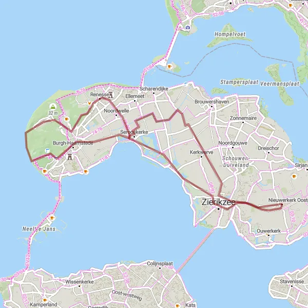 Miniatuurkaart van de fietsinspiratie "Gravel Fietsroute door Zeeland" in Zeeland, Netherlands. Gemaakt door de Tarmacs.app fietsrouteplanner