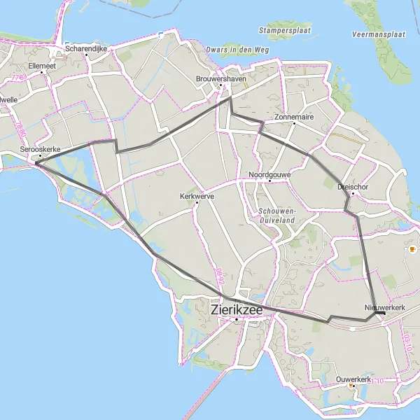 Miniatuurkaart van de fietsinspiratie "Zierikzee - Brouwershaven Route" in Zeeland, Netherlands. Gemaakt door de Tarmacs.app fietsrouteplanner