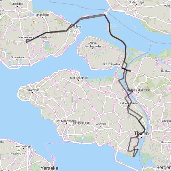 Map miniature of "Krammersluizen Scenic Route" cycling inspiration in Zeeland, Netherlands. Generated by Tarmacs.app cycling route planner