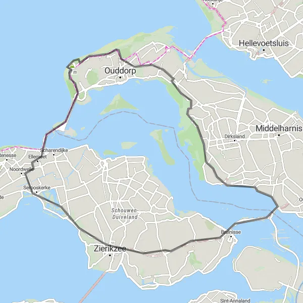 Map miniature of "Serooskerke Cycling Route" cycling inspiration in Zeeland, Netherlands. Generated by Tarmacs.app cycling route planner