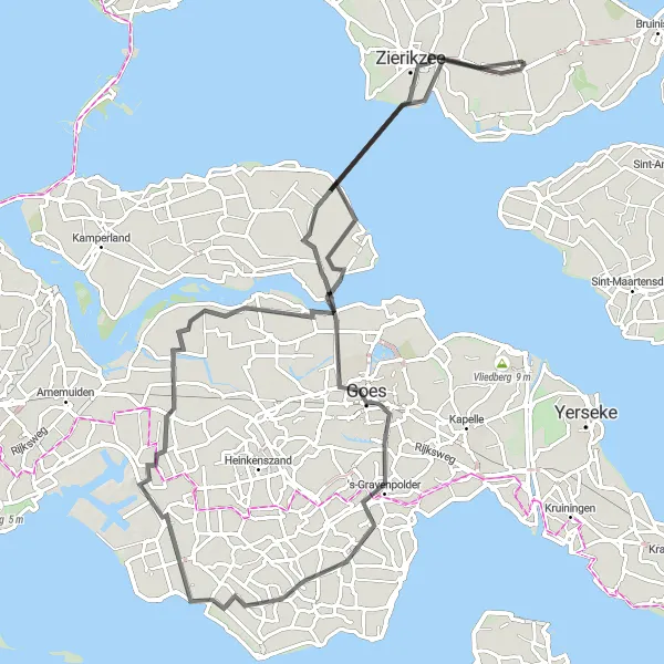 Map miniature of "Hidden Gems of Zeeland" cycling inspiration in Zeeland, Netherlands. Generated by Tarmacs.app cycling route planner