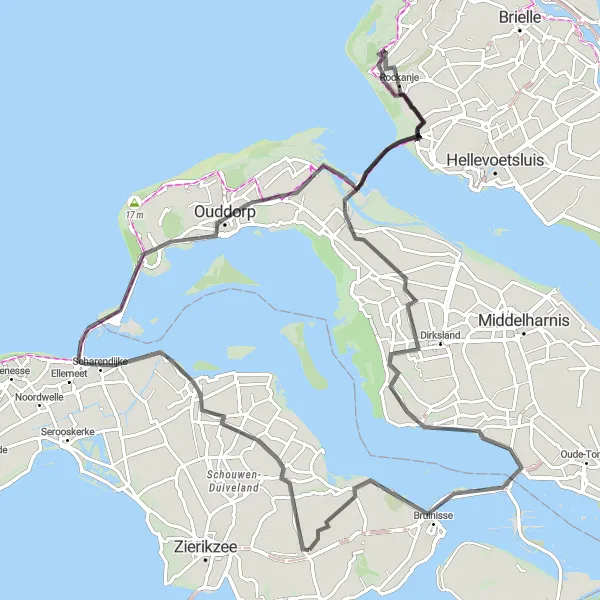 Map miniature of "Brouwershaven Coastal Route" cycling inspiration in Zeeland, Netherlands. Generated by Tarmacs.app cycling route planner