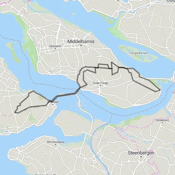 Miniatuurkaart van de fietsinspiratie "Nieuwe-Tonge - Bruinisse Route" in Zeeland, Netherlands. Gemaakt door de Tarmacs.app fietsrouteplanner