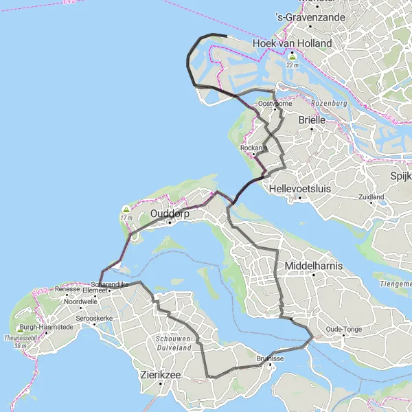 Map miniature of "Island Hopping in Zeeland" cycling inspiration in Zeeland, Netherlands. Generated by Tarmacs.app cycling route planner